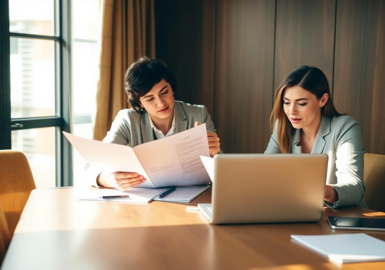 Two professionals working at a table